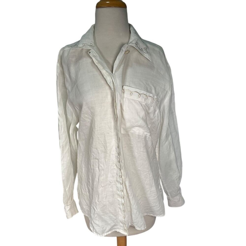 Vintage Courtenay 100% Linen Beach Light Weight Long Sleeve Size 10 Button Down